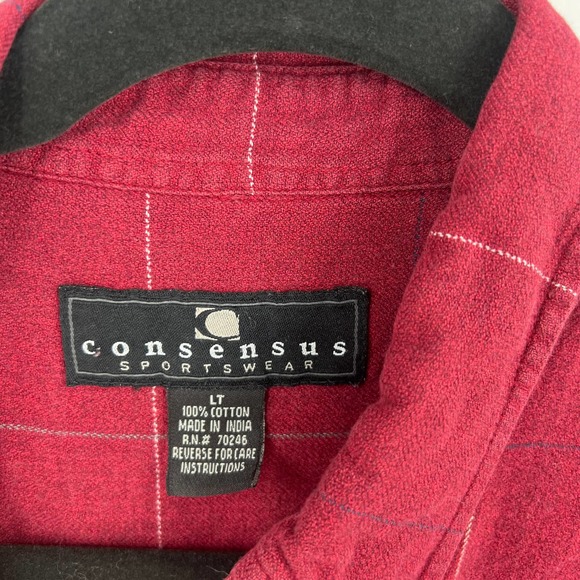 Vintage Shacket Flannel Red Tan Plaid Button Down Cozy Long Sleeve Men's Large T - Picture 3 of 7